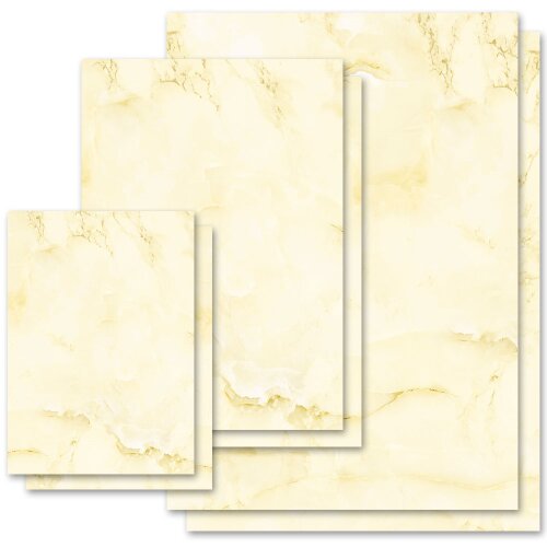 Motivpapier Briefpapier Marmor marmoriert gelb beidseitig bedruckt 20 Blatt A4 