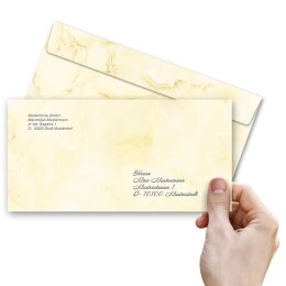 10 enveloppes à motifs au format DIN LONG - MARBRE JAUNE CLAIR (sans fenêtre)