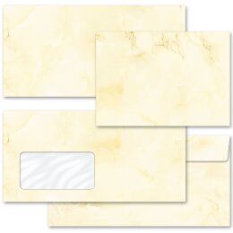 10 patterned envelopes MARBLE LIGHT YELLOW in standard DIN long format (windowless)