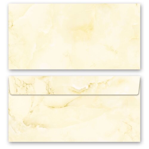 50 patterned envelopes MARBLE LIGHT YELLOW in standard DIN long format (windowless) Marble & Structure, Marble motif, Paper-Media