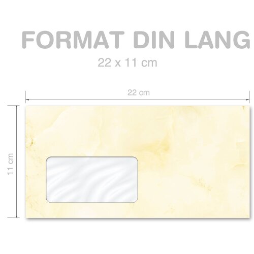 MARMOR HELLGELB Briefumschläge Marmor-Motiv "CLASSIC" 10 Briefumschläge (mit Fenster), DIN LANG (220x110 mm), DLMF-4035-10