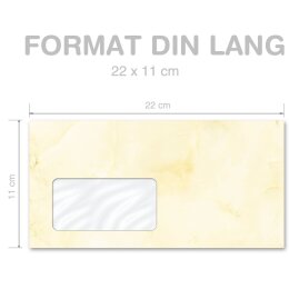 MARBLE LIGHT YELLOW Briefumschläge Marble motif CLASSIC 10 envelopes (with window), DIN LONG (220x110 mm), DLMF-4035-10
