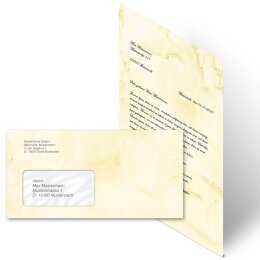100-pc. Complete Motif Letter Paper-Set MARBLE LIGHT YELLOW