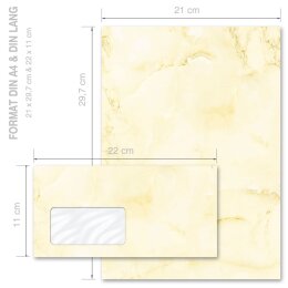 Motiv-Briefpapier Set MARMOR HELLGELB - 100-tlg. DL (mit Fenster)