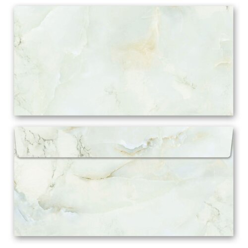 10 patterned envelopes MARBLE LIGHT GREEN in standard DIN long format (windowless) Marble & Structure, Marble motif, Paper-Media