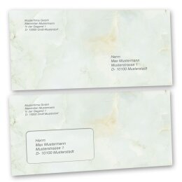 Motif envelopes Marble & Structure, MARBLE LIGHT GREEN 10 envelopes (with window) - DIN LONG (220x110 mm) | Self-adhesive | Order online! | Paper-Media