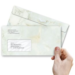 10 patterned envelopes MARBLE LIGHT GREEN in standard DIN long format (with windows)