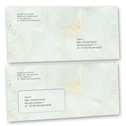 Motiv-Briefumschläge Marmor & Struktur, MARMOR HELLGRÜN 10 Briefumschläge (mit Fenster) - DIN LANG (220x110 mm) | selbstklebend | Online bestellen! | Paper-Media