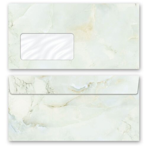 50 patterned envelopes MARBLE LIGHT GREEN in standard DIN long format (with windows) Marble & Structure, Marble motif, Paper-Media