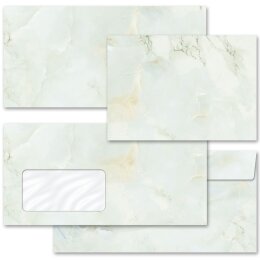 50 patterned envelopes MARBLE LIGHT GREEN in standard DIN long format (with windows)
