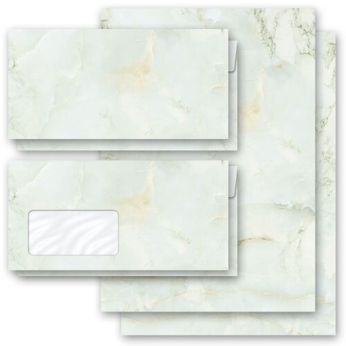 MARBLE LIGHT GREEN Briefpapier Sets Marble paper ELEGANT , DIN A4 & DIN LONG Set., BSE-4036