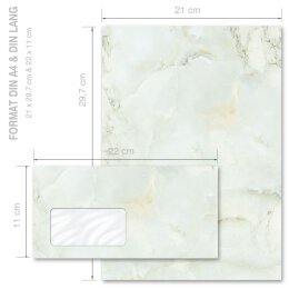 100-pc. Complete Motif Letter Paper-Set MARBLE LIGHT GREEN