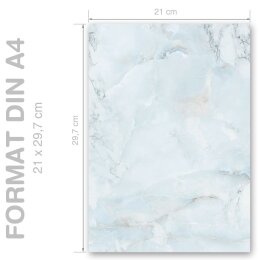 MARBRE BLEU CLAIR Briefpapier Papier de marbre ELEGANT 100 feuilles de papeterie, DIN A4 (210x297 mm), A4E-4037-100