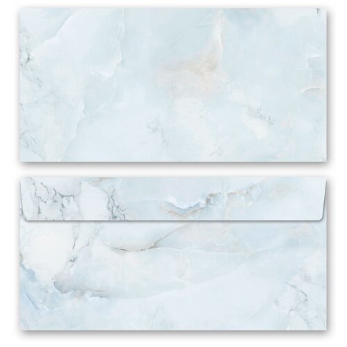 10 enveloppes à motifs au format DIN LONG - MARBRE BLEU CLAIR (sans fenêtre) Marbre & Structure, Motif de marbre, Paper-Media