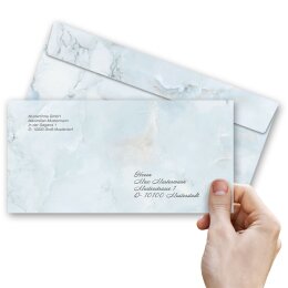 10 patterned envelopes MARBLE LIGHT BLUE in standard DIN long format (windowless)