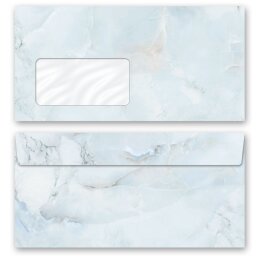 10 enveloppes à motifs au format DIN LONG - MARBRE BLEU CLAIR (avec fenêtre) Marbre & Structure, Motif de marbre, Paper-Media