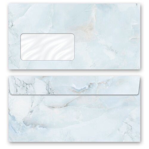 50 enveloppes à motifs au format DIN LONG - MARBRE BLEU CLAIR (avec fenêtre) Marbre & Structure, Motif de marbre, Paper-Media