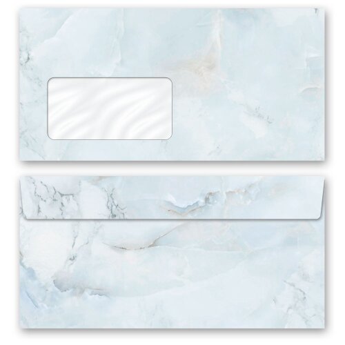 50 patterned envelopes MARBLE LIGHT BLUE in standard DIN long format (with windows) Marble & Structure, Marble motif, Paper-Media