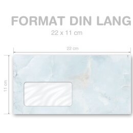 MARBRE BLEU CLAIR Briefumschläge Motif de marbre CLASSIC 50 enveloppes (avec fenêtre), DIN LANG (220x110 mm), DLMF-4037-50