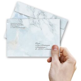 10 patterned envelopes MARBLE LIGHT BLUE in C6 format (windowless)