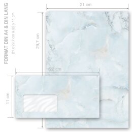 40-pc. Complete Motif Letter Paper-Set MARBLE LIGHT BLUE