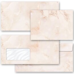 10 patterned envelopes MARBLE TERRACOTTA in standard DIN long format (with windows)