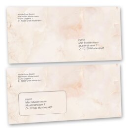 Motif envelopes Marble & Structure, MARBLE TERRACOTTA 50 envelopes (with window) - DIN LONG (220x110 mm) | Self-adhesive | Order online! | Paper-Media