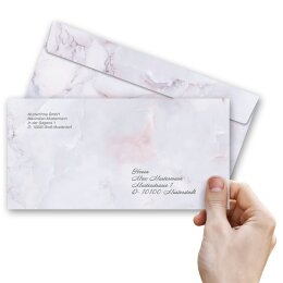 50 patterned envelopes MARBLE LILAC in standard DIN long format (windowless)