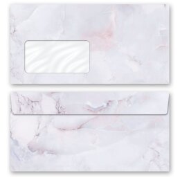 10 patterned envelopes MARBLE LILAC in standard DIN long format (with windows) Marble & Structure, Marble paper, Paper-Media