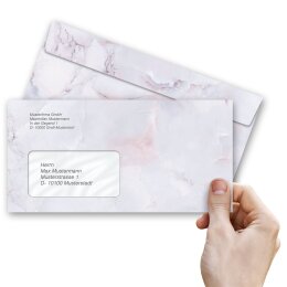 10 patterned envelopes MARBLE LILAC in standard DIN long format (with windows)