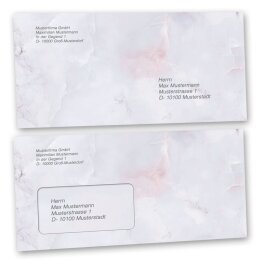 Enveloppes de motif Marbre & Structure, MARBRE LILAS 50 enveloppes ((avec fenêtre)) - DIN LANG (220x110 mm) | Auto-adhésif | Commander en ligne! | Paper-Media