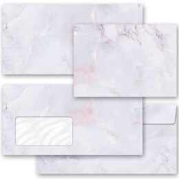 50 patterned envelopes MARBLE LILAC in standard DIN long format (with windows)