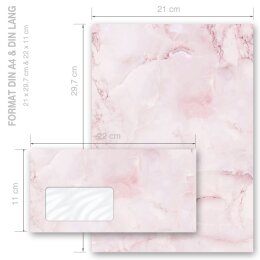 Motiv-Briefpapier Set MARMOR MAGENTA - 40-tlg. DL (mit Fenster)