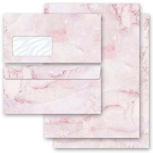 Motiv-Briefpapier Set MARMOR MAGENTA - 100-tlg. DL (mit Fenster) Marmor & Struktur, Marmorpapier, Paper-Media