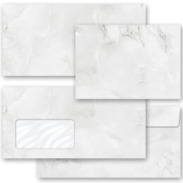 10 enveloppes à motifs au format DIN LONG - MARBRE GRIS CLAIR (avec fenêtre)