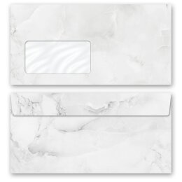 10 patterned envelopes MARBLE LIGHT GREY in standard DIN long format (with windows) Marble & Structure, Marble paper, Paper-Media