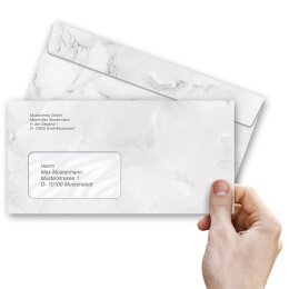 10 patterned envelopes MARBLE LIGHT GREY in standard DIN long format (with windows)