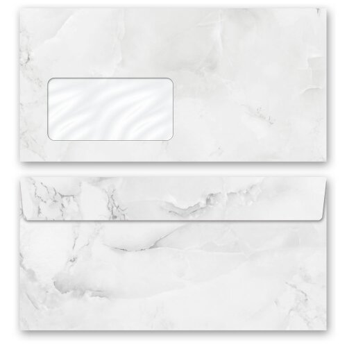 50 patterned envelopes MARBLE LIGHT GREY in standard DIN long format (with windows) Marble & Structure, Marble envelopes, Paper-Media