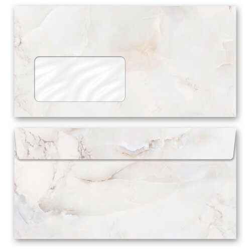 10 patterned envelopes MARBLE NATURAL in standard DIN long format (with windows) Marble & Structure, Marble paper, Paper-Media