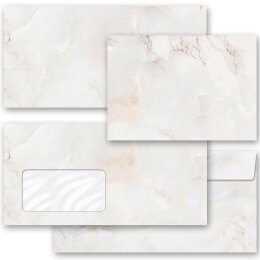 50 patterned envelopes MARBLE NATURAL in standard DIN long format (with windows)