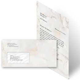 100-pc. Complete Motif Letter Paper-Set MARBLE NATURAL