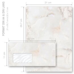 100-pc. Complete Motif Letter Paper-Set MARBLE NATURAL