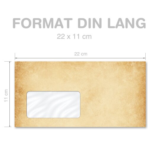 RUSTIKAL Briefumschläge Altes Papier Vintage "CLASSIC" 10 Briefumschläge (mit Fenster), DIN LANG (220x110 mm), DLMF-4044-10