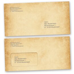 Envelopes Antique & History, RUSTIC 10 envelopes (with window) - DIN LONG (220x110 mm) | Self-adhesive | Order online! | Paper-Media