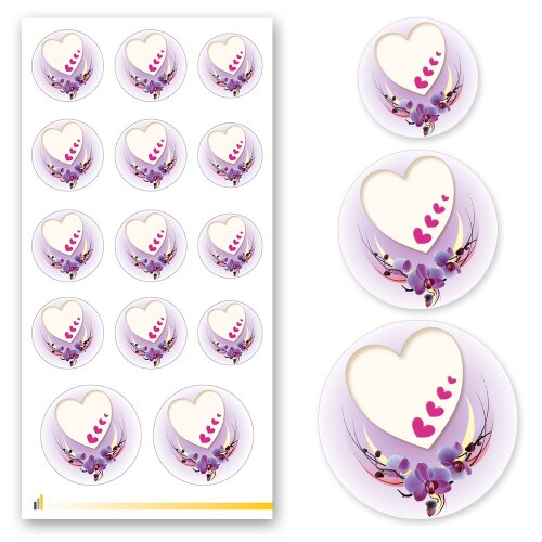 Sticker-Sheet HEART WITH PURPLE ORCHIDS Decoration Sticker, Decoration, Paper-Media
