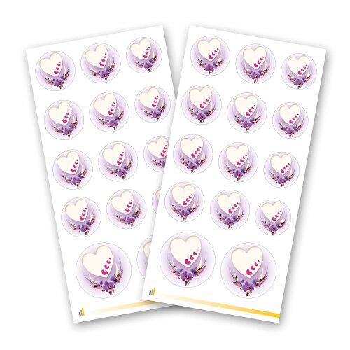 Sticker-Sheet HEART WITH PURPLE ORCHIDS - 2 sheets with 28 stickers Sticker, Decoration, Paper-Media