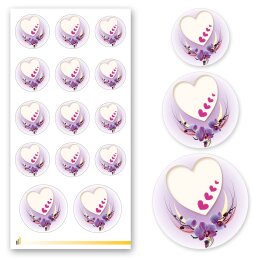 2 Stickerbögen mit 28 Sticker HERZ MIT LILA ORCHIDEEN | Besondere Anlässe | Bunte Sticker-Bögen! Ideal zum Bekleben von Briefumschlägen, Terminplanern, Geschenken, Blumensträußen und Glas! | Paper-Media