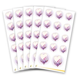 Stickerbögen HERZ MIT LILA ORCHIDEEN - 5 Bögen mit 70 Sticker Aufkleber & Sticker, Dekoration, Paper-Media