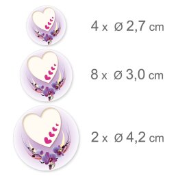 HEART WITH PURPLE ORCHIDS Stickerbögen Decoration SIMPLE 10 sheets with 140 stickers, DIN LONG (105x210 mm), SBDL-201-10