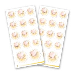 Sticker-Sheet HEART WITH PINK FLOWERS - 2 sheets with 28 stickers Sticker, Decoration, Paper-Media